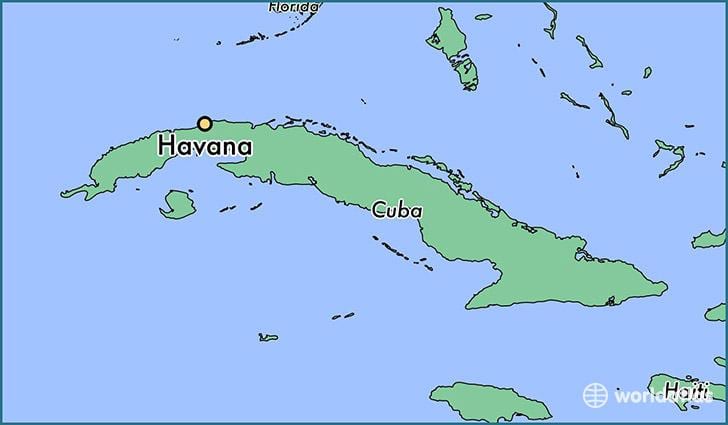 Havana Kuba na mape